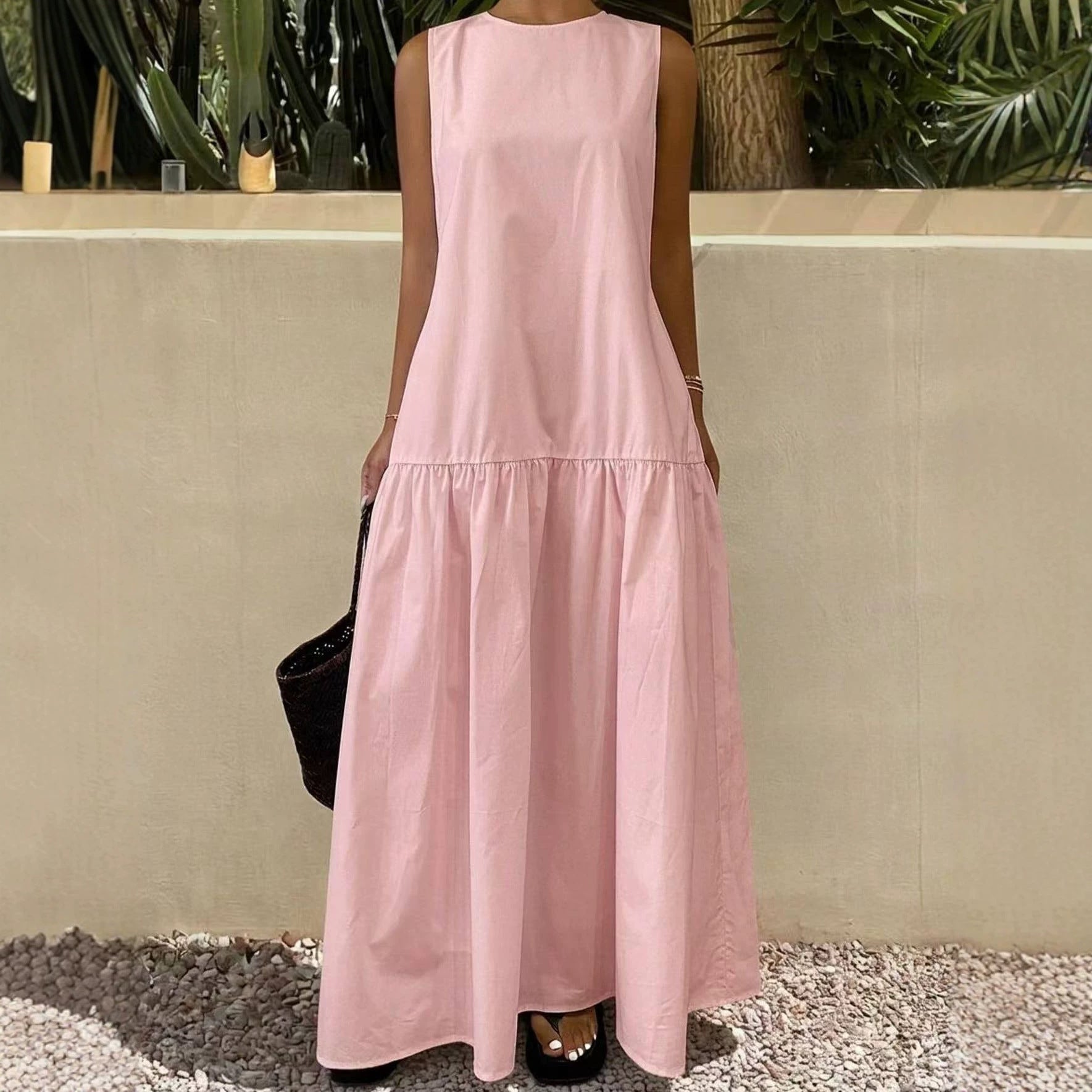 Ärmelloses Maxi-Kleid mit Rundhals und Patchwork