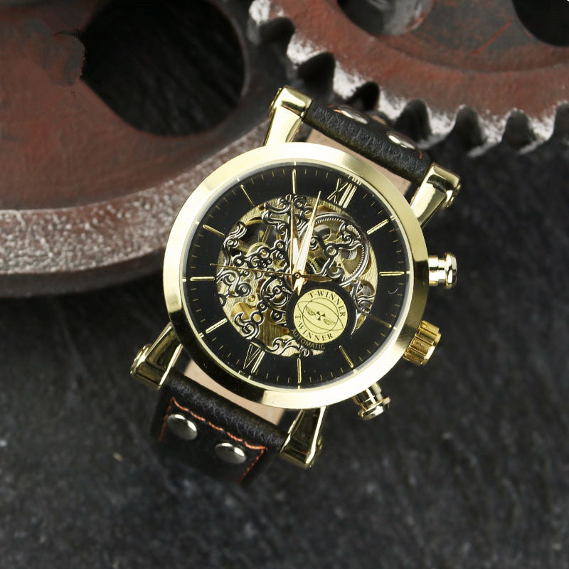 Mechanische Herrenarmbanduhr mit Lederarmband | LuxeStyle