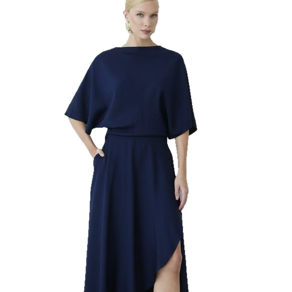 Satin-Kleid mit Rundhals und Schlitz – Bild 3 | LuxeStyle