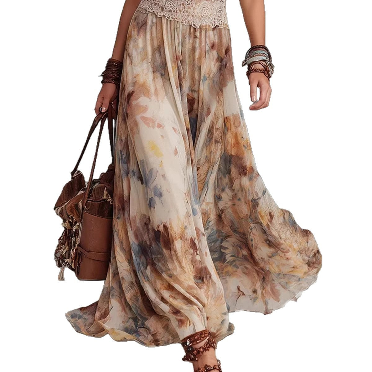 Damen Midikleid mit Blumenmuster und Taillengürtel – Bild 4 | LuxeStyle