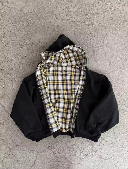 Grauer Wende-Hoodie mit Reissverschluss