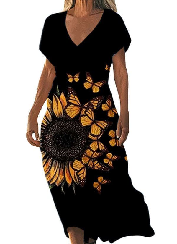 V-Ausschnitt Freizeitkleid Kurzarm