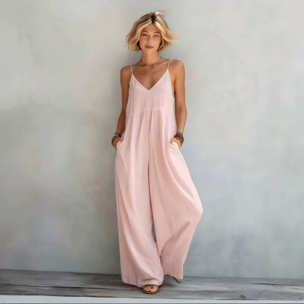 Leinen-Jumpsuit mit weitem Bein