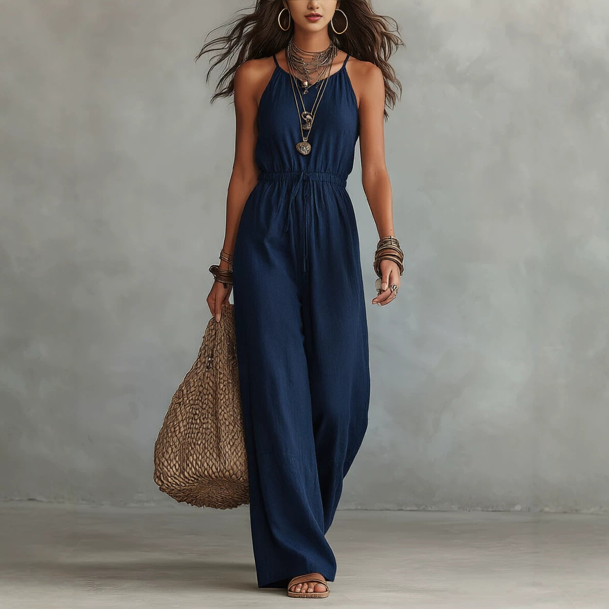 Casual Jumpsuit mit weitem Bein und Spaghettiträgern