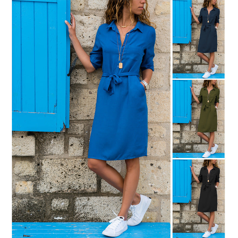Damen Hemdkleid mit Dreiviertelärmeln