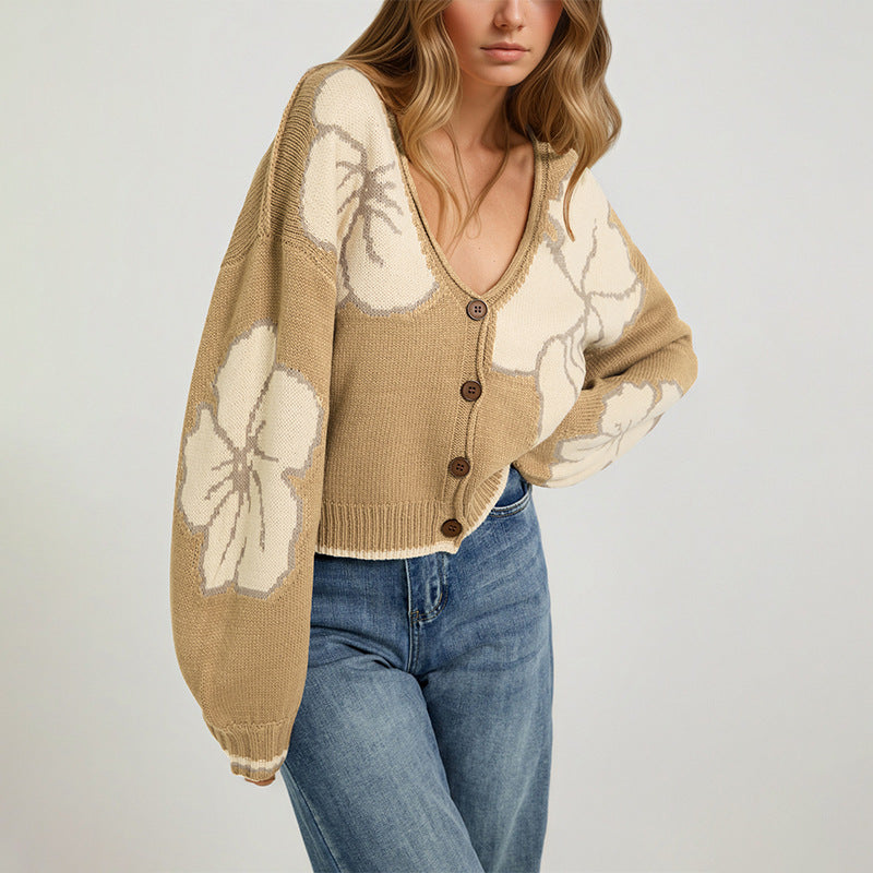 Jacquard Color-Block Strick-Cardigan für Damen