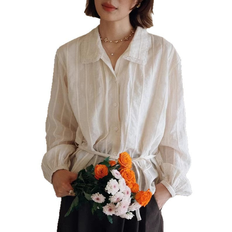 Gestreiftes Jacquard-Shirt mit Taillenbetonung