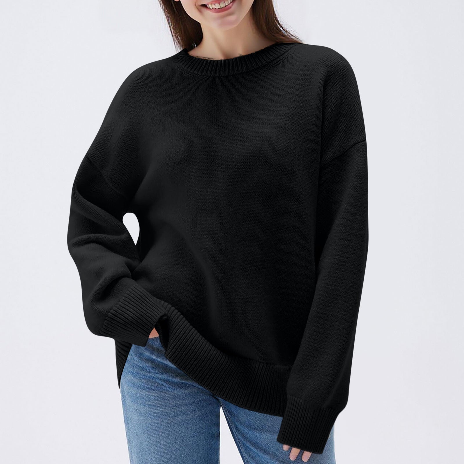 Lässiges Langarm-Sweatshirt mit Rundhals