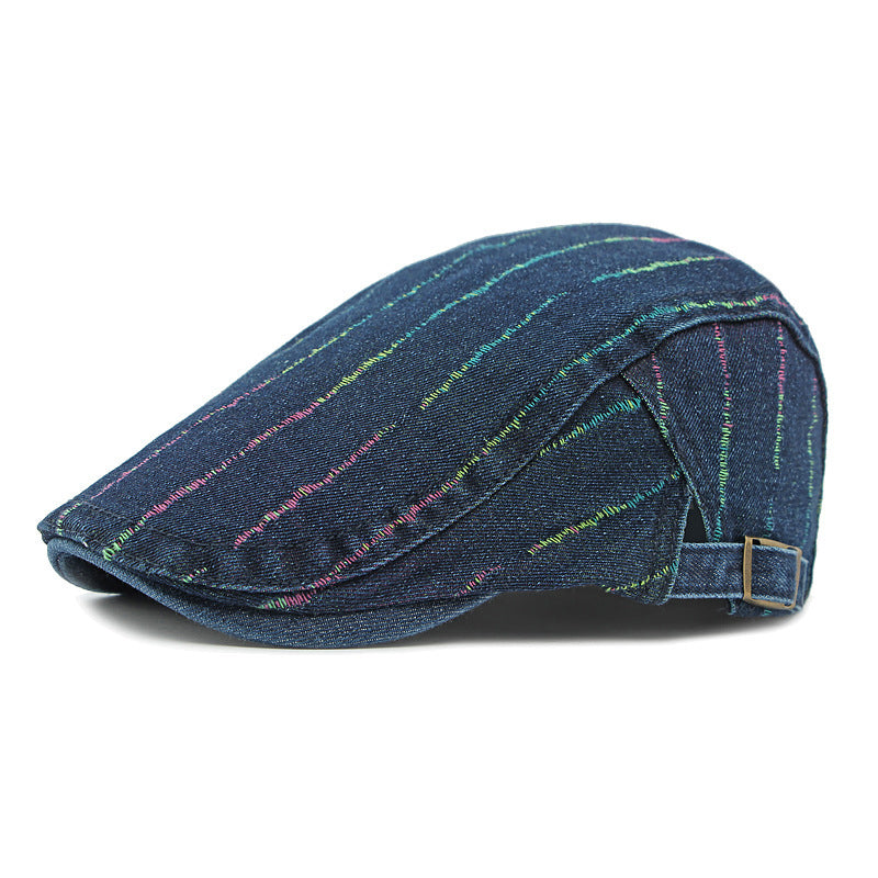 Baskenmütze «Riviera» · Denim mit Farbstreifen (Unisex) – LuxeStyle