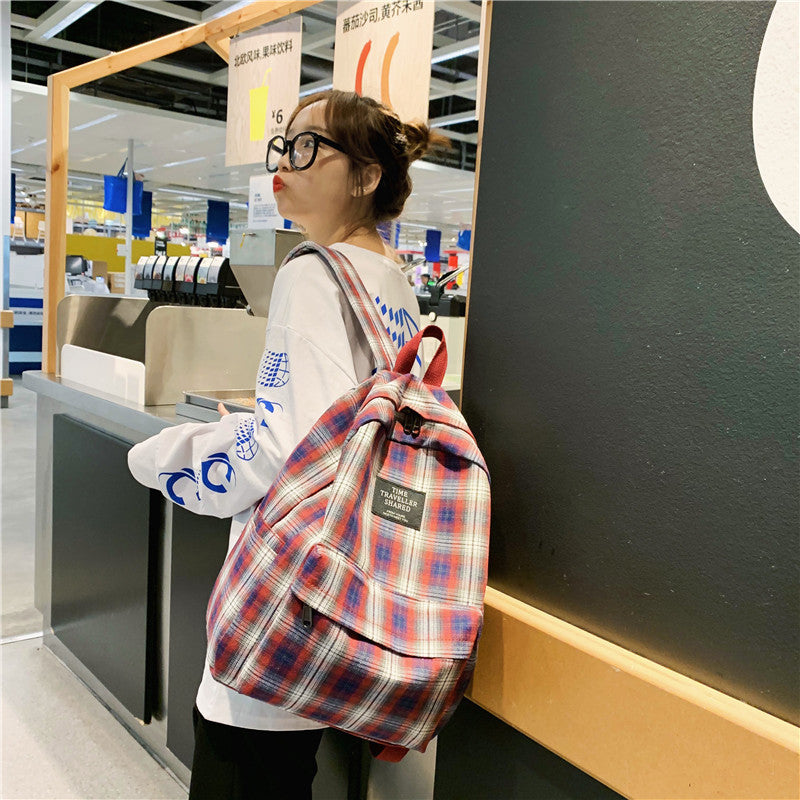 Koreanischer Plaid-Rucksack aus Canvas – Bild 4 | LuxeStyle