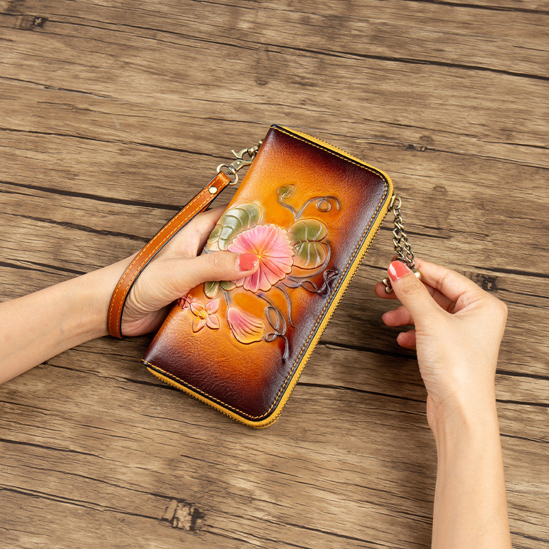 Leder-Geldbörse mit Blumenmuster und Reissverschluss – Bild 4 | LuxeStyle