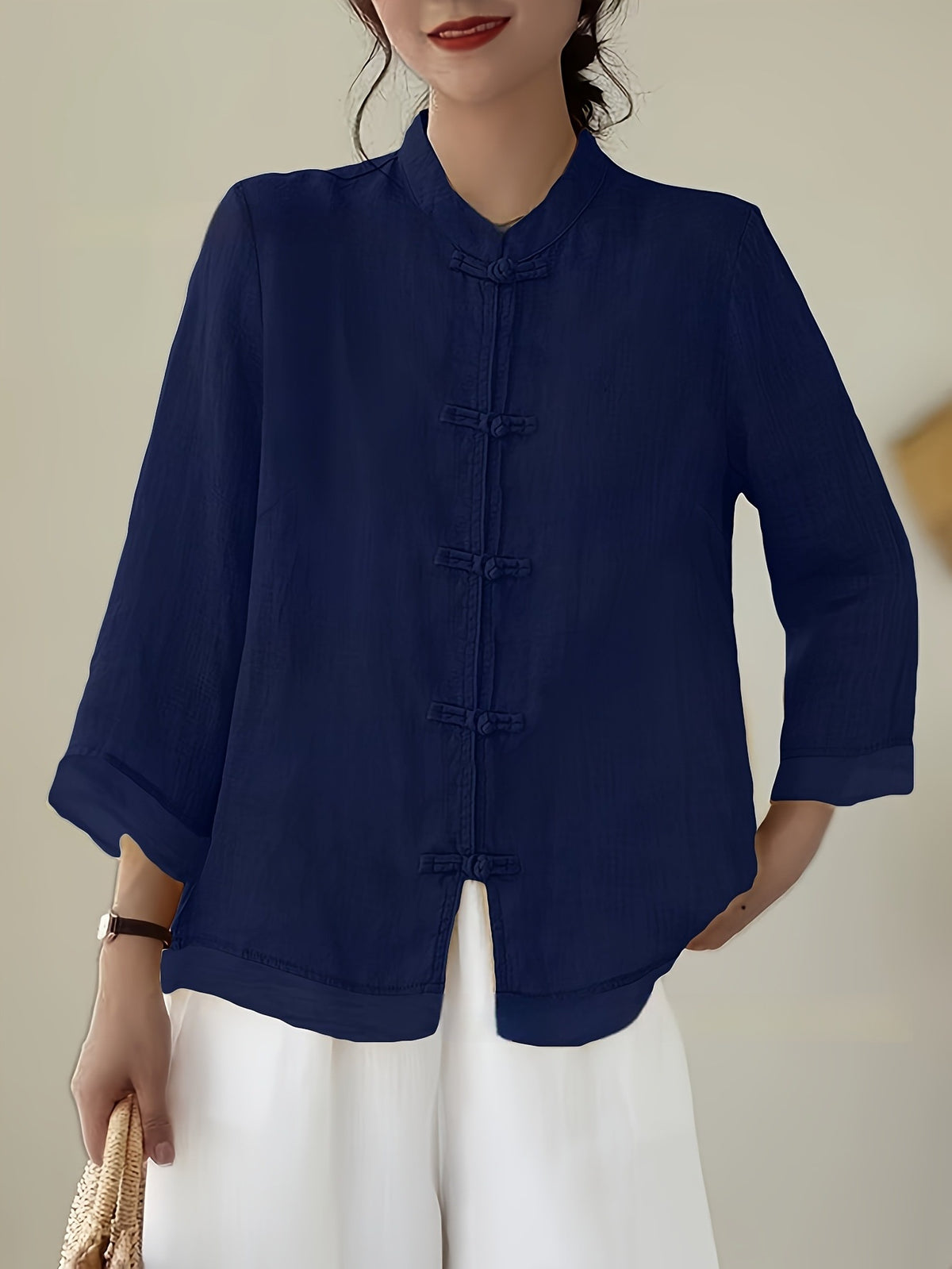 Chinesisches Patchwork-Shirt mit Knopfleiste – Bild 7 | LuxeStyle