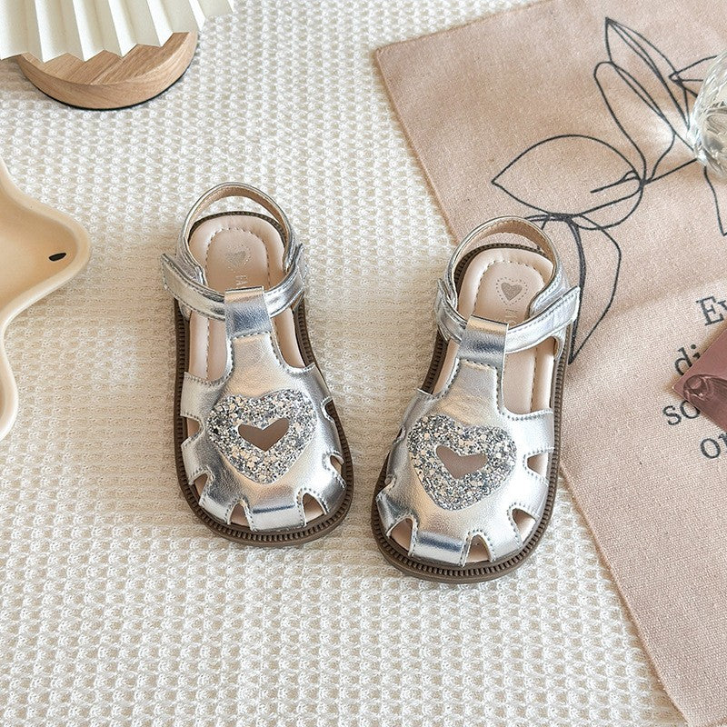 Koreanische Prinzessin-Sandalen mit Hohlherz-Weichledersohle für Klein