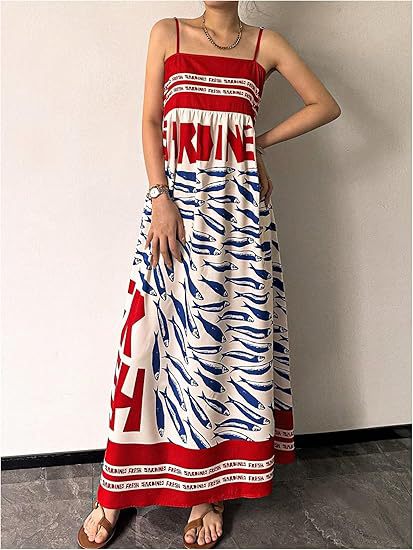 Gemustertes Midikleid mit Spaghettiträgern – Bild 5 | LuxeStyle