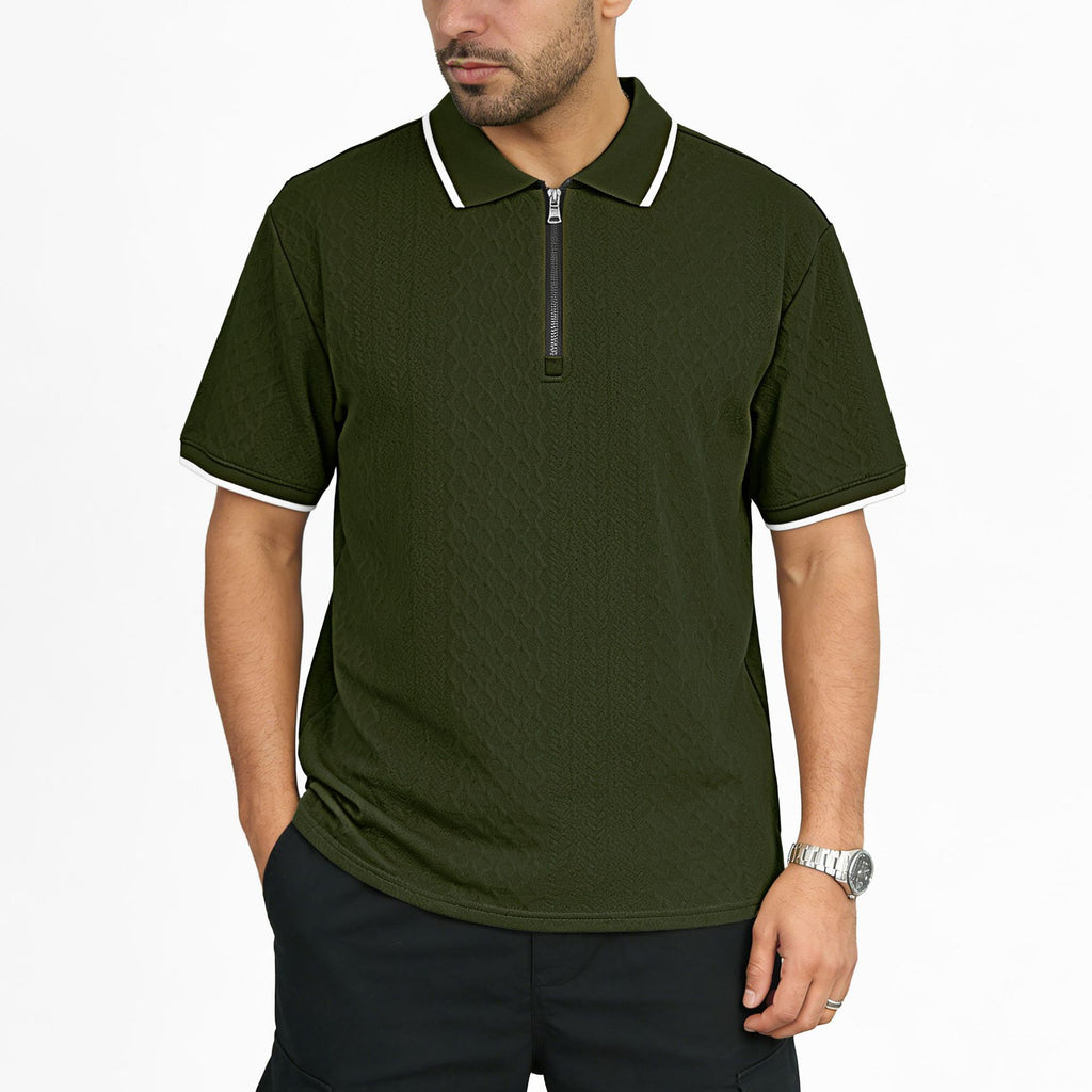 Herren Jacquard Polo-Shirt mit Reissverschluss