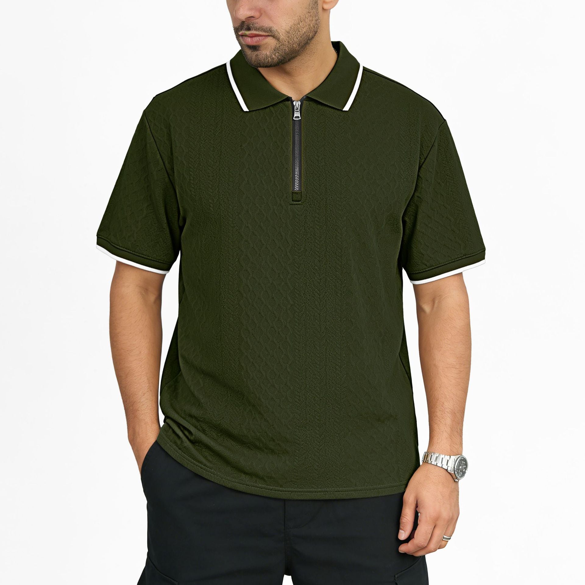 Herren Jacquard Polo-Shirt mit Reissverschluss