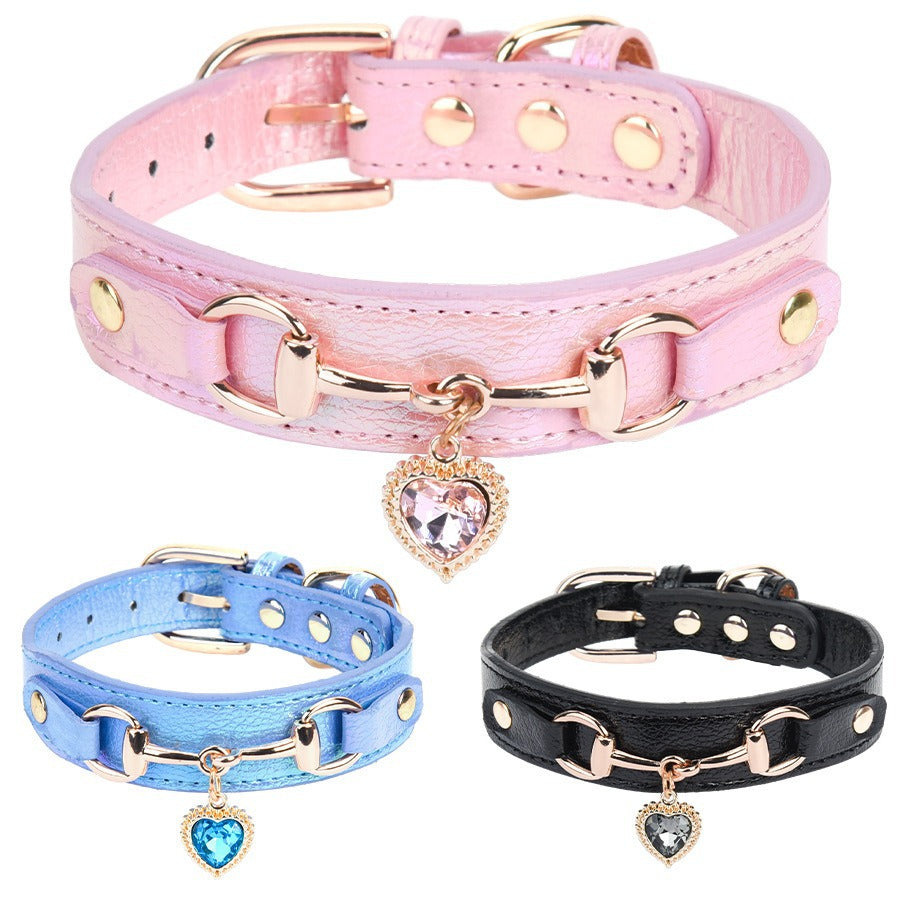 Glitzerstein-PU-Leder-Halsband für kleine Hunde