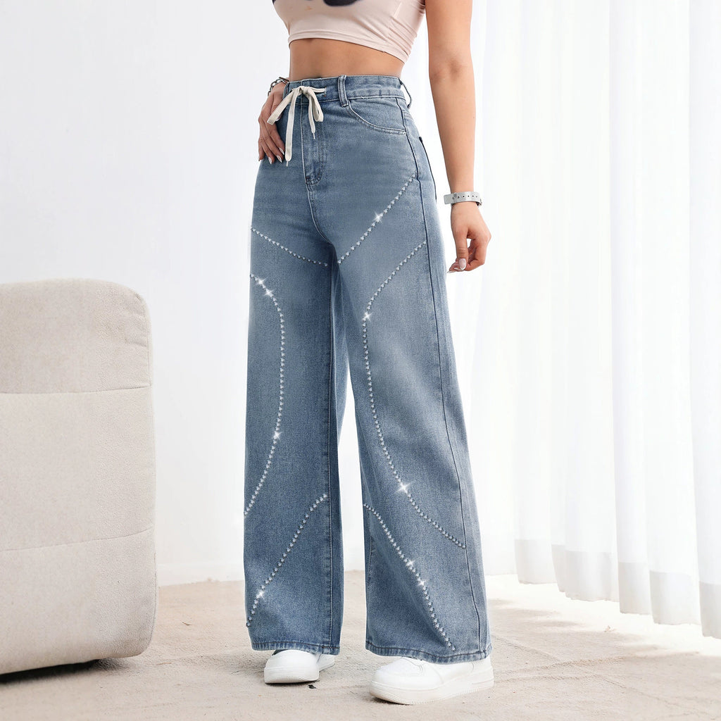 Vintage Loose Straight Jeans mit Perlen