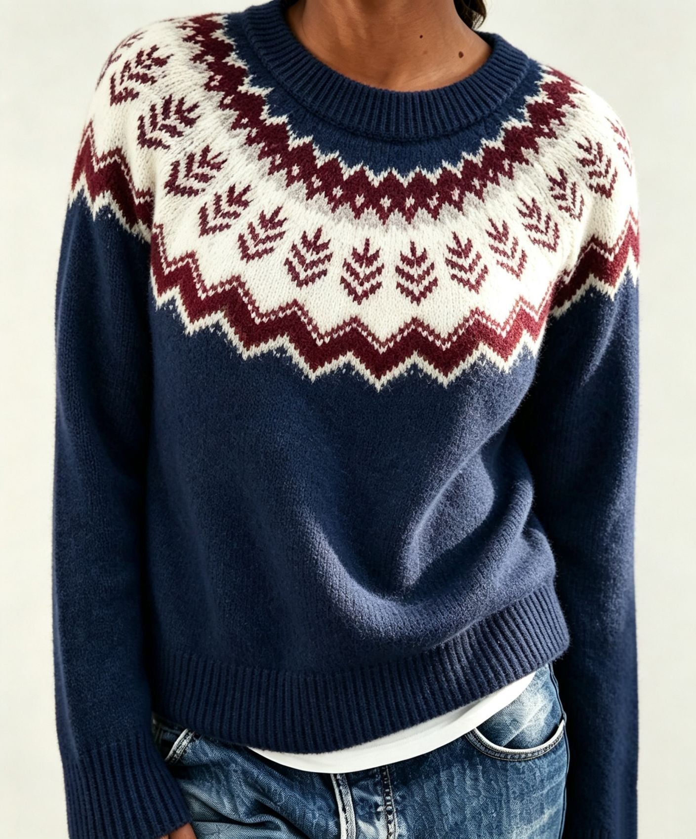 Rundhals-Pullover mit Farbblock-Design