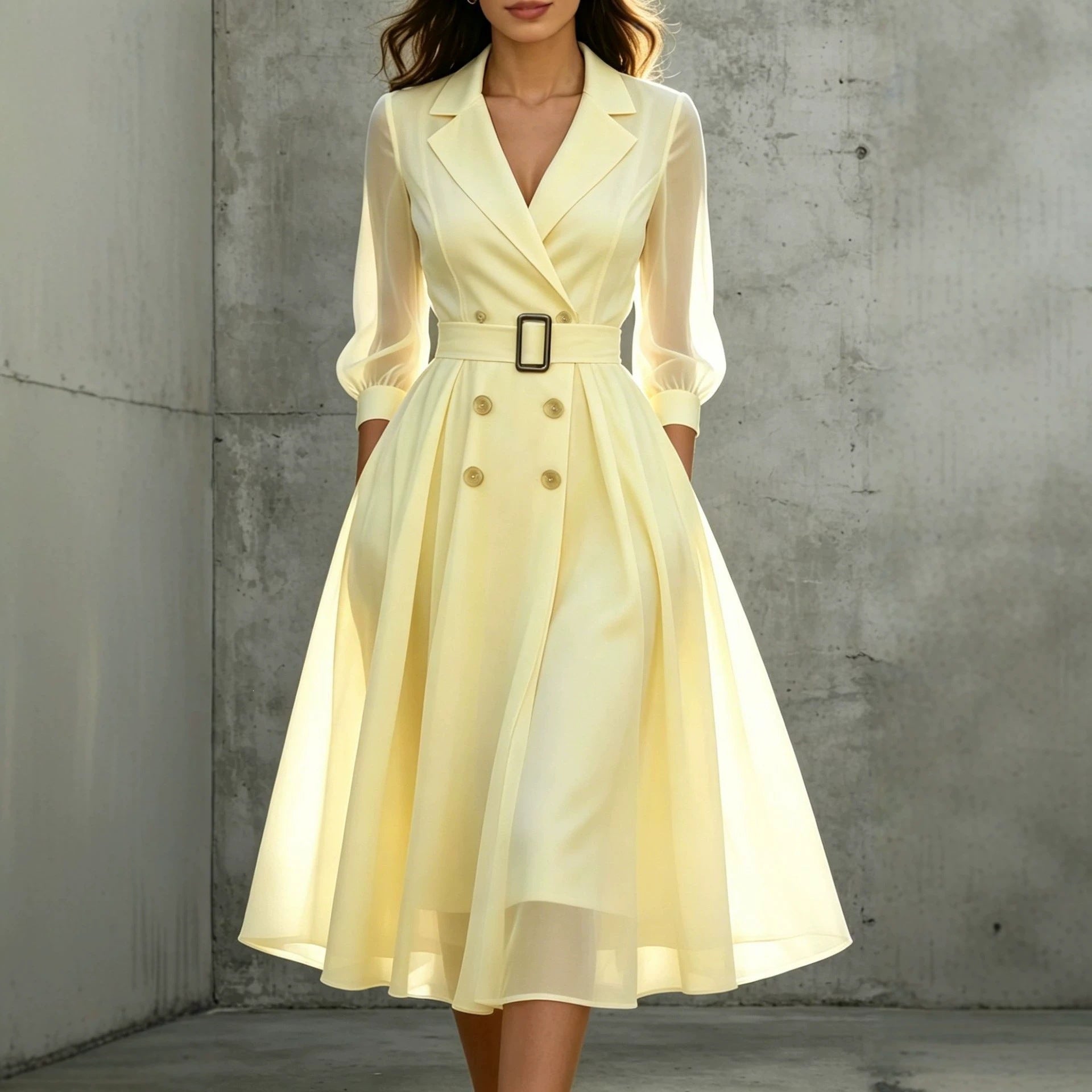 V-Ausschnitt Kleid mit Taillengürtel