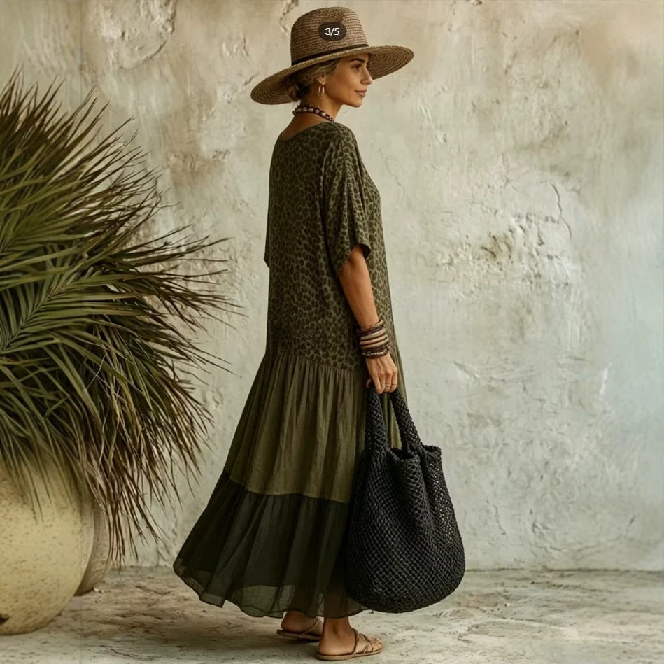 Langes Casual-Kleid mit Leo-Print und Color-Blocking – Bild 8 | LuxeStyle