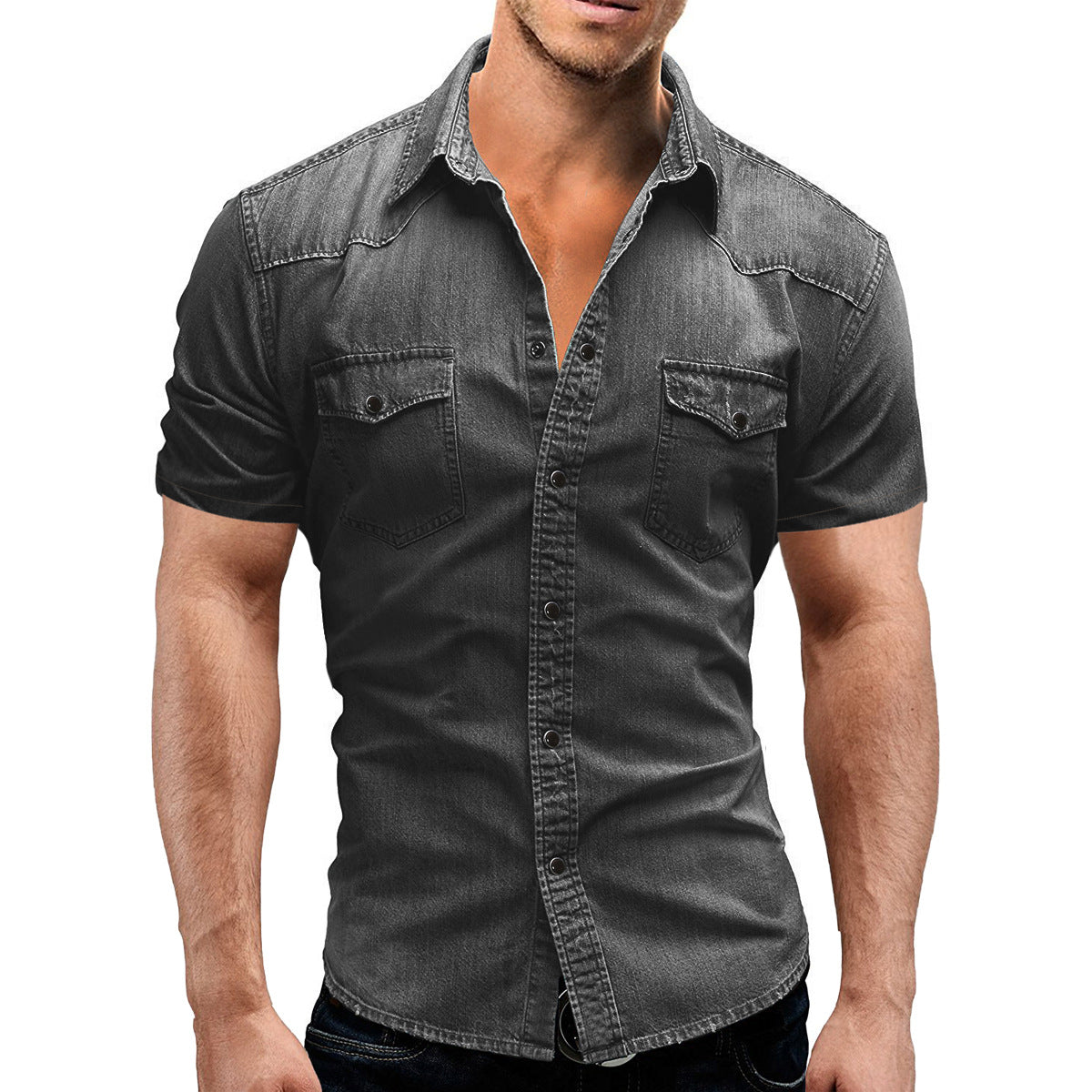 Kurzarm Jeanshemd für Herren | LuxeStyle