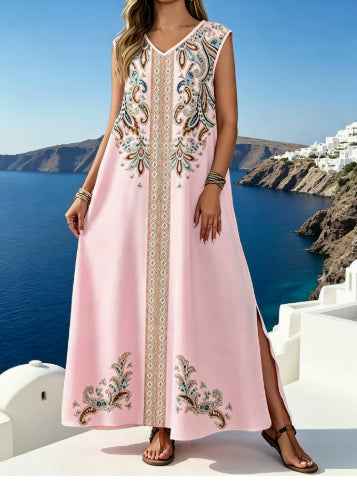Ärmelloses Strandkleid mit V-Ausschnitt und Schlitz – Bild 4 | LuxeStyle