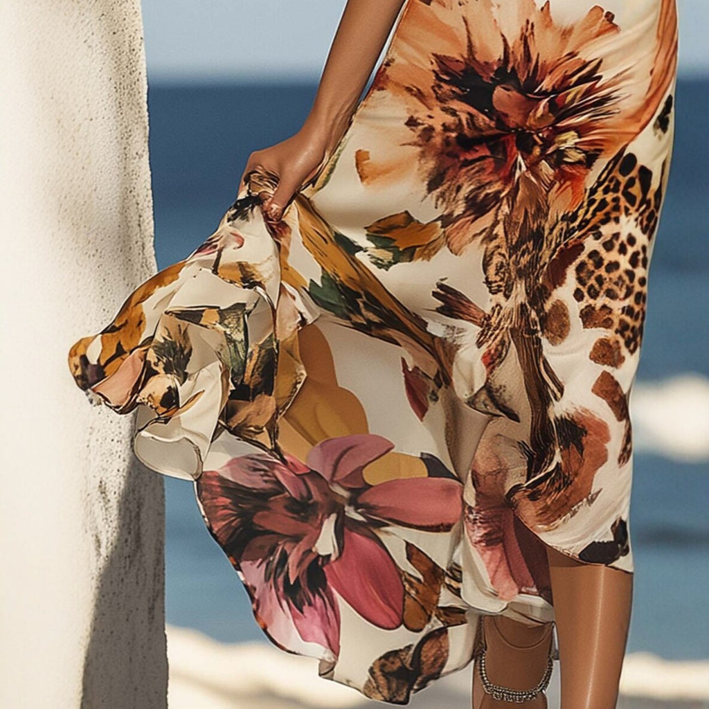 Leoparden-Blumen Print Maxi-Kleid | LuxeStyle