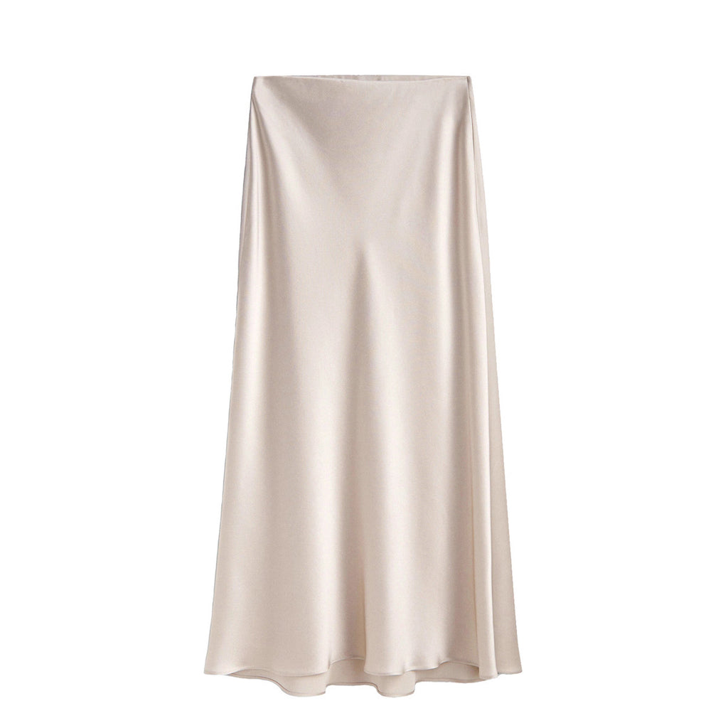 Satin-Midi-Rock mit hohem Bund und Schlitz
