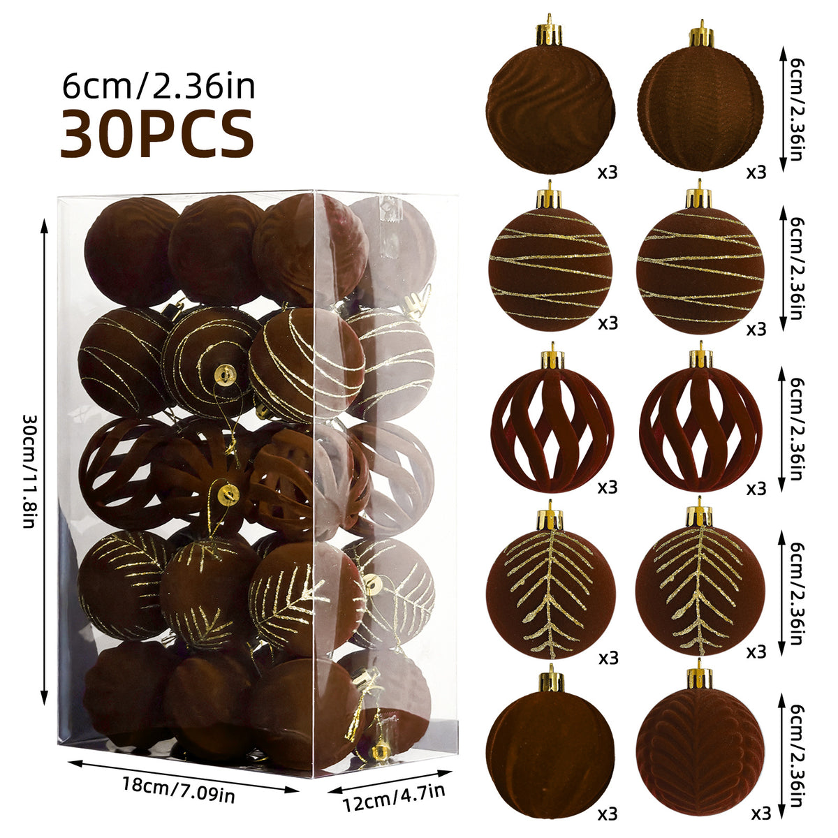 30er-Set Weihnachtskugeln, 6 cm | LuxeStyle