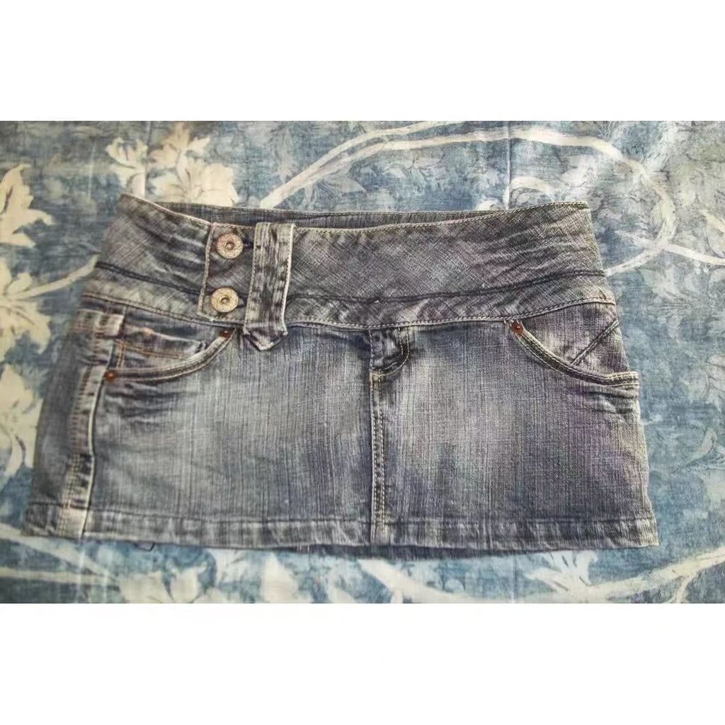 Hochtaillierte abgenutzte gelbe Jeansrock