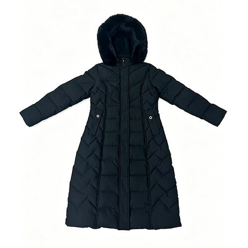 Schwarzer Langmantel mit Fellkragen – Bild 4 | LuxeStyle