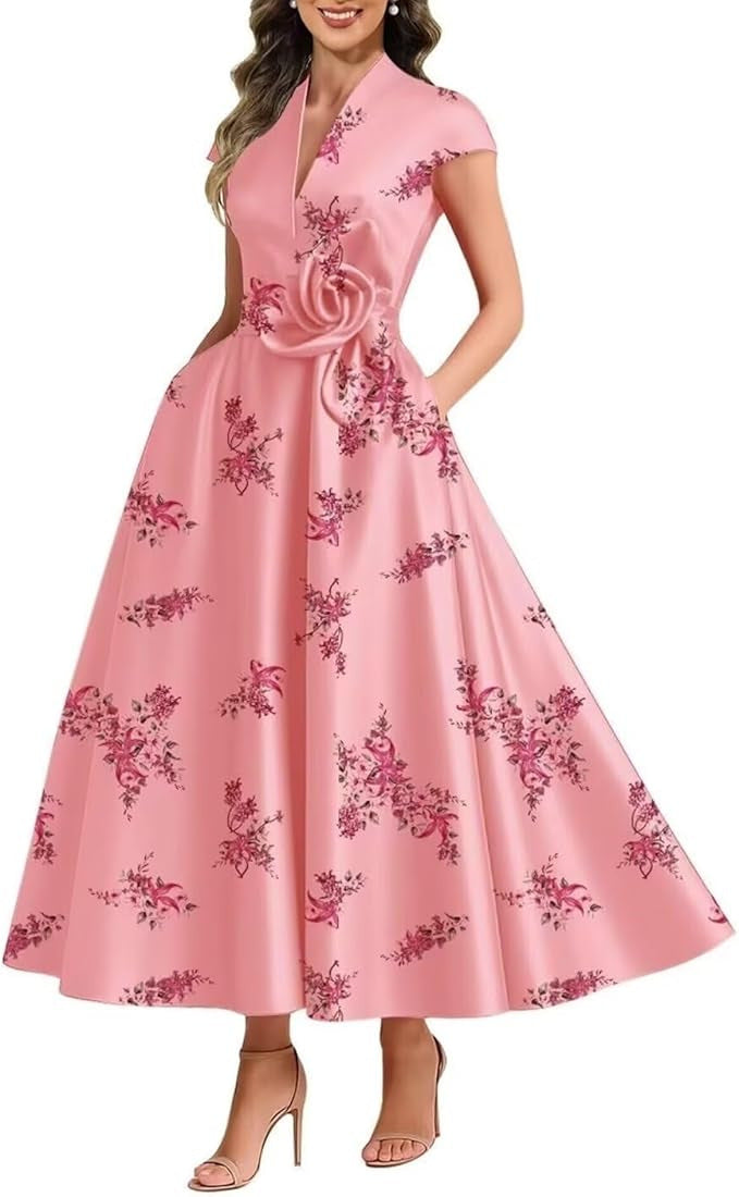 3D Blumen Damen-Satin-Kleid