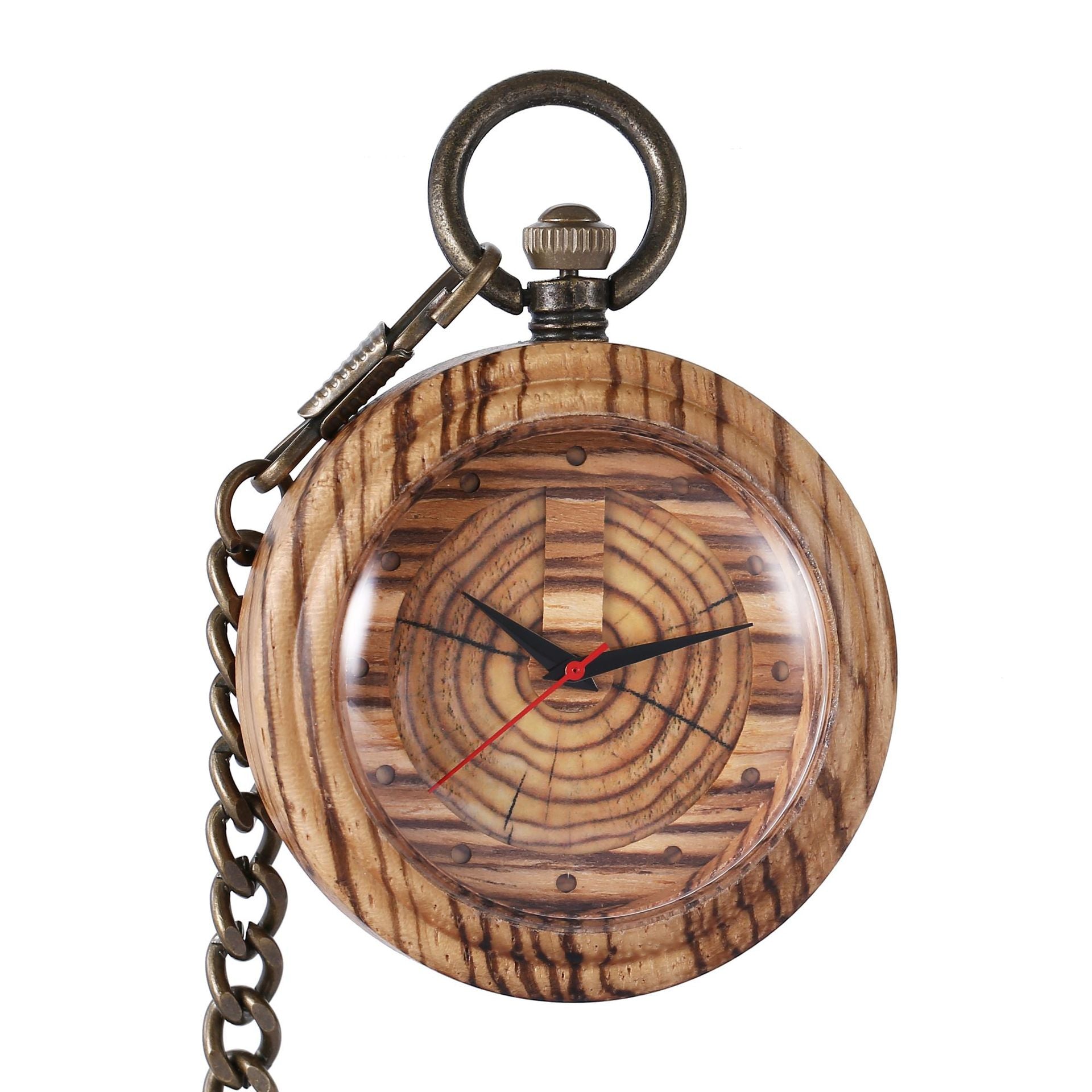 Holz-Taschenuhr mit rauer Kette
