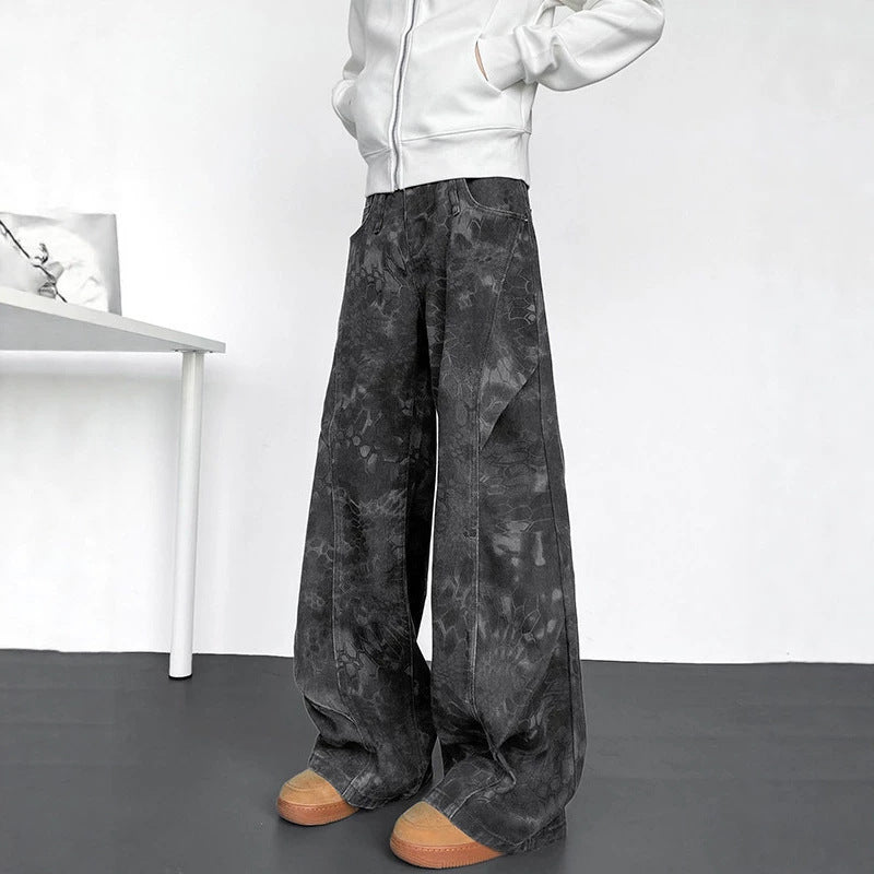 Herren Plissierte Wide-Leg Jeans