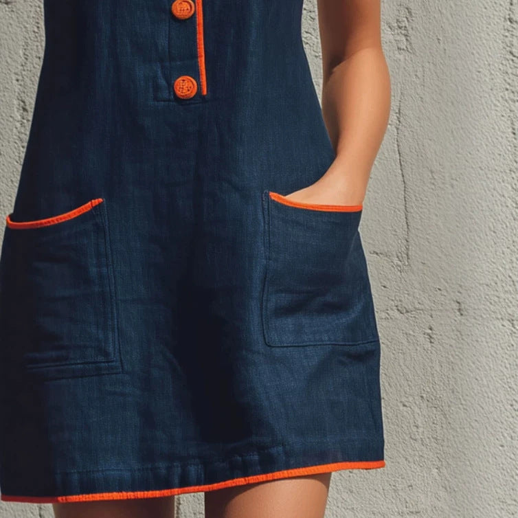 Navy Blue Ärmelloses Rundhals-Minikleid