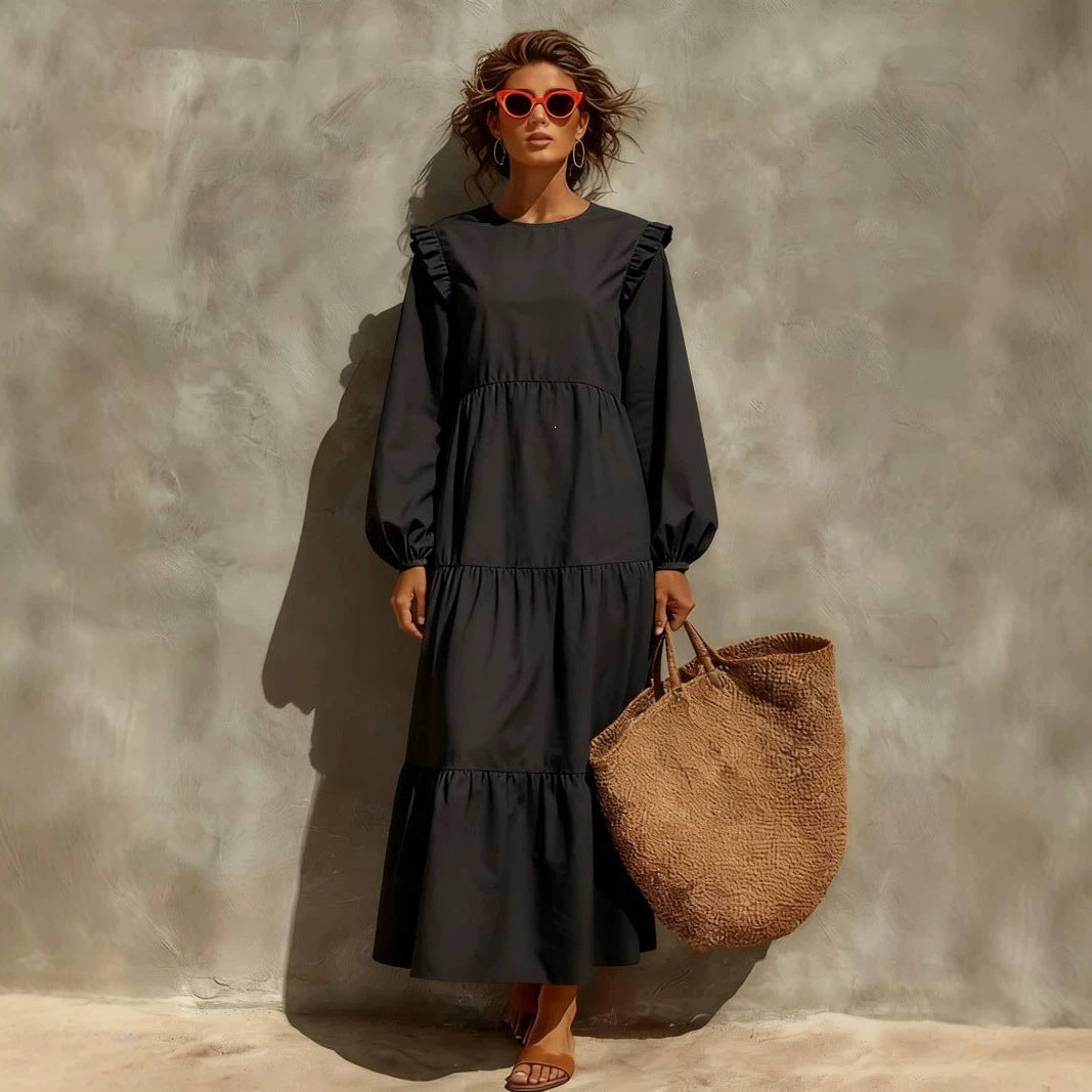 Kleid mit langen Ärmeln und Rundhalsausschnitt | LuxeStyle