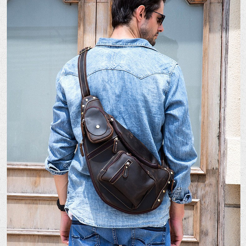 Retro Brusttasche aus echtem Leder
