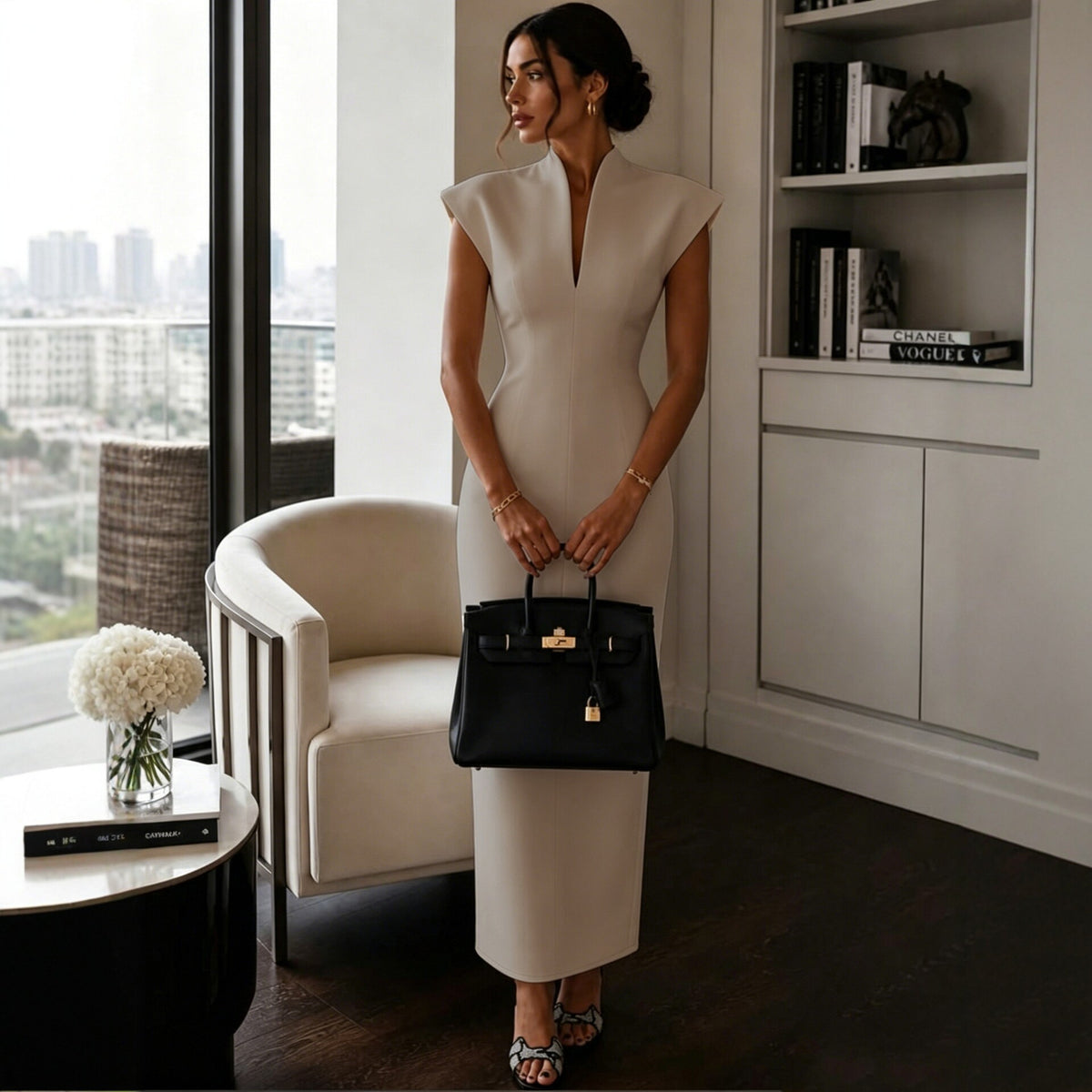 Ärmelloses Bodycon-Midikleid mit hohem Taillenschnitt – Bild 5 | LuxeStyle