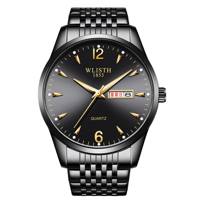 Herrenuhr mit Lederarmband und schwarzem Zifferblatt – Bild 2 | LuxeStyle