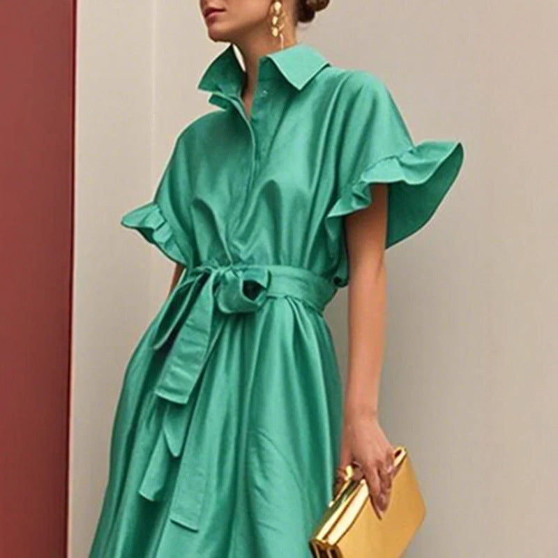 Elegantes Satin-Kleid mit Rüschenärmeln – Bild 4 | LuxeStyle