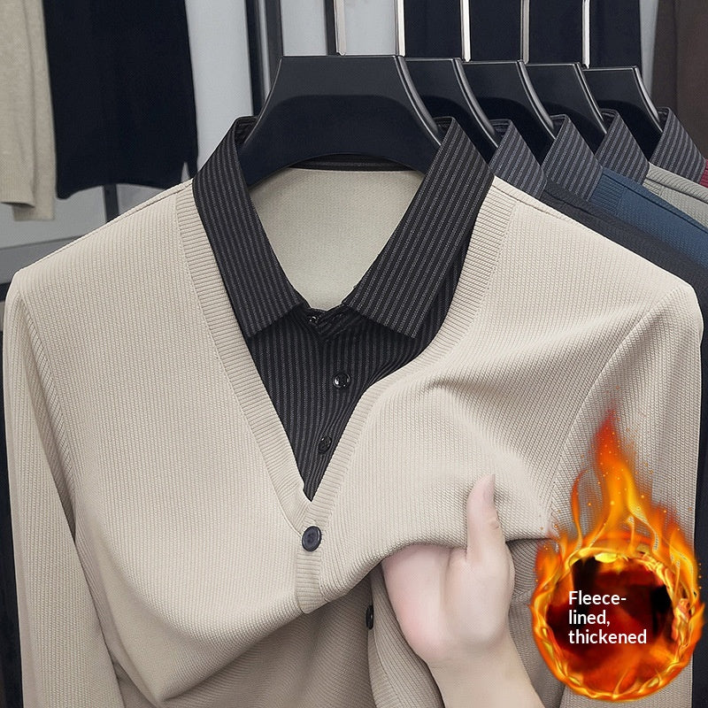 Fleece-gefülltes Langarm-Strickshirt mit Kragen – Bild 8 | LuxeStyle