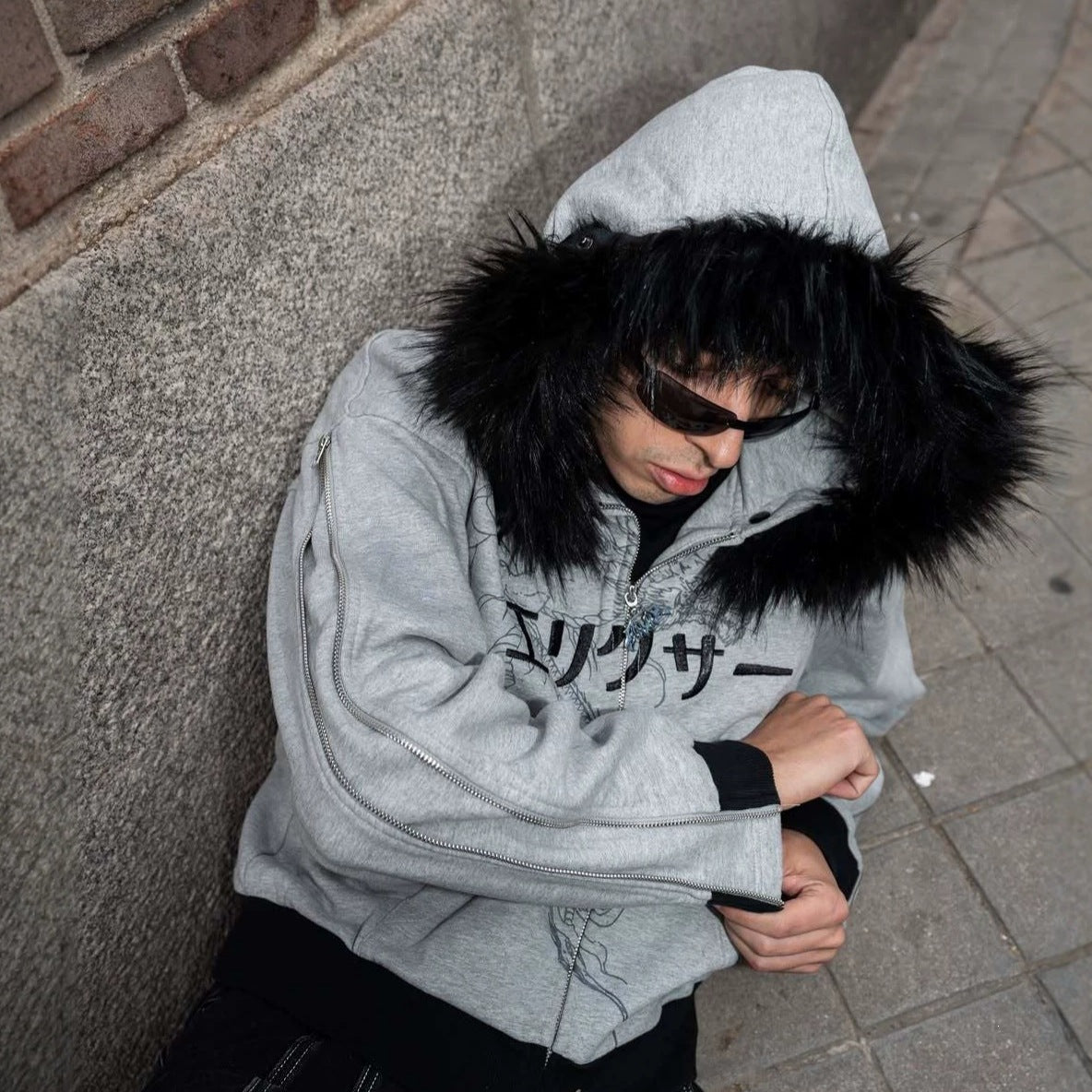 Herren Kapuzenpullover mit Fellkragen