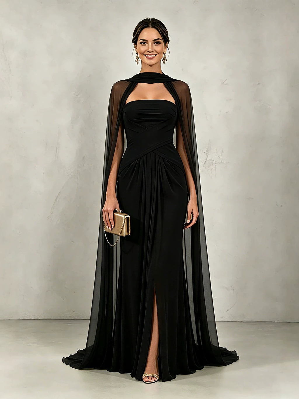 Maxikleid mit drapiertem Schal und Schlitz – Bild 4 | LuxeStyle