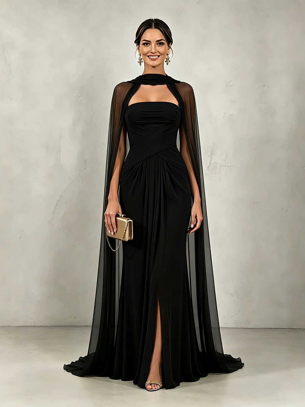 Maxikleid mit drapiertem Schal und Schlitz – Bild 4 | LuxeStyle