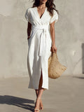 Midi-Kleid mit V-Ausschnitt & Taschen – Bild 12 | LuxeStyle