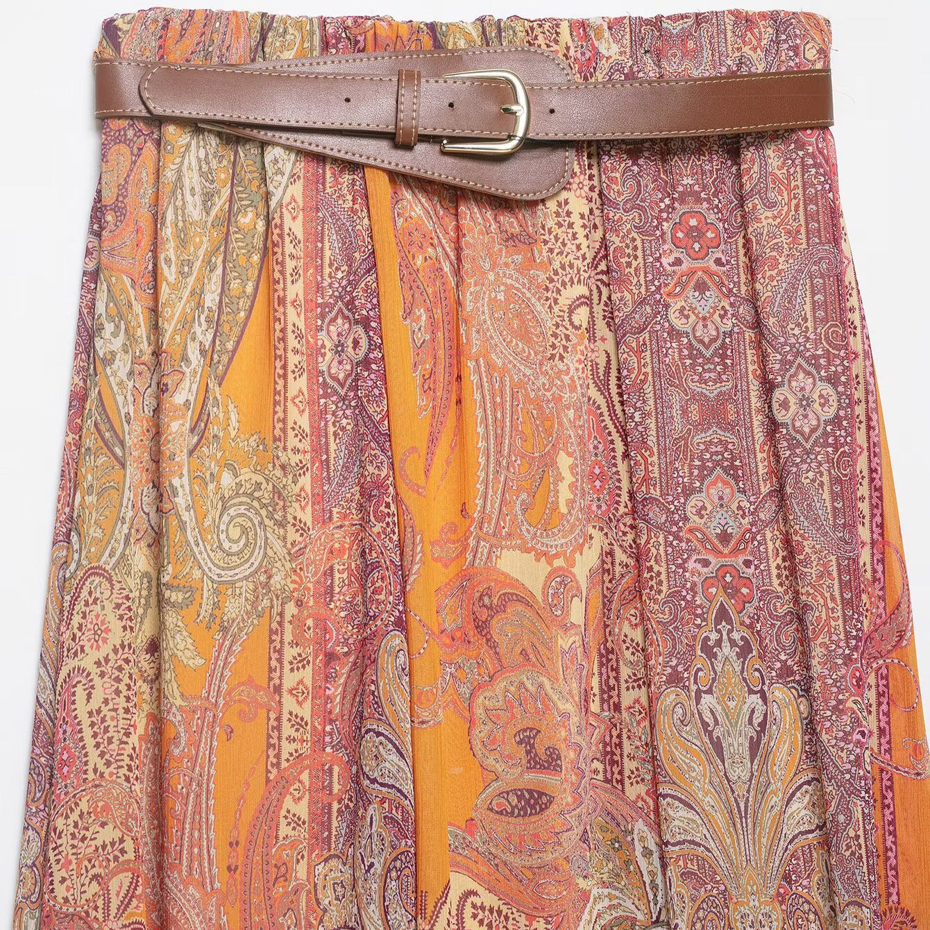 Damen Midi-Rock mit Print und Gürtel