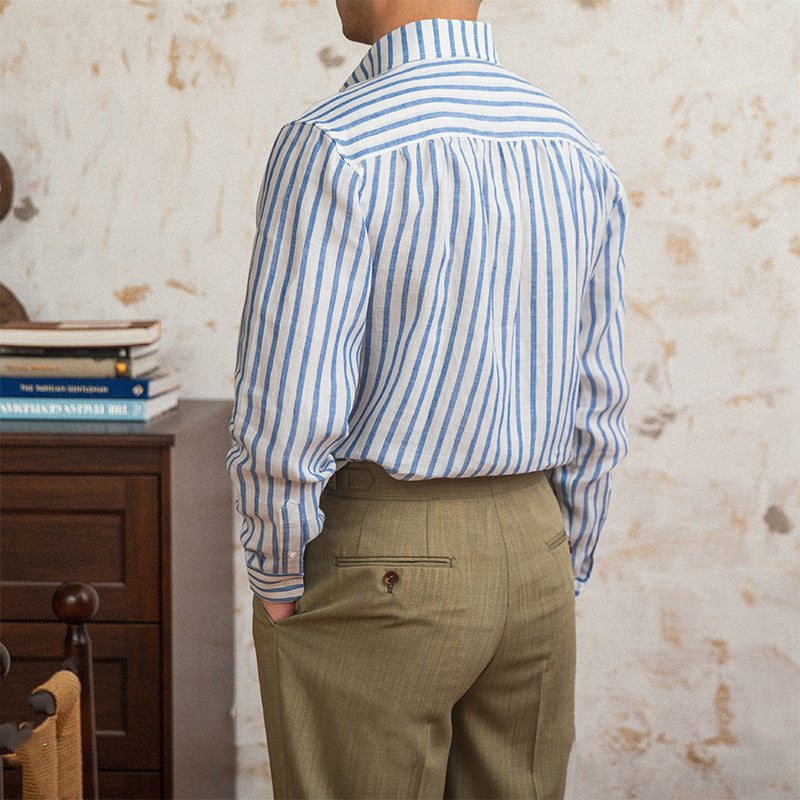 Linen-Stripes langärmeliges Shirt mit Kragen – Bild 6 | LuxeStyle