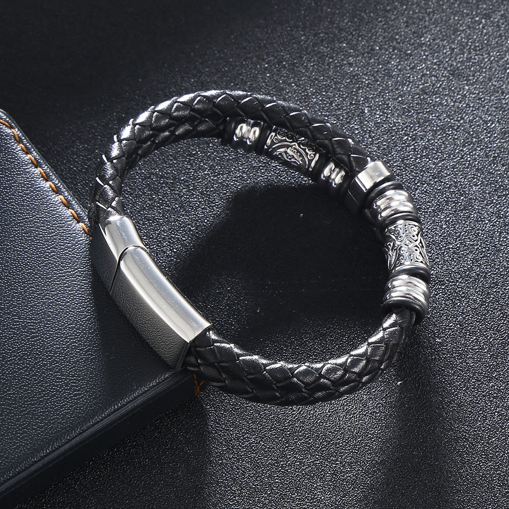 Stahlarmband mit Lederfassung – Bild 8 | LuxeStyle