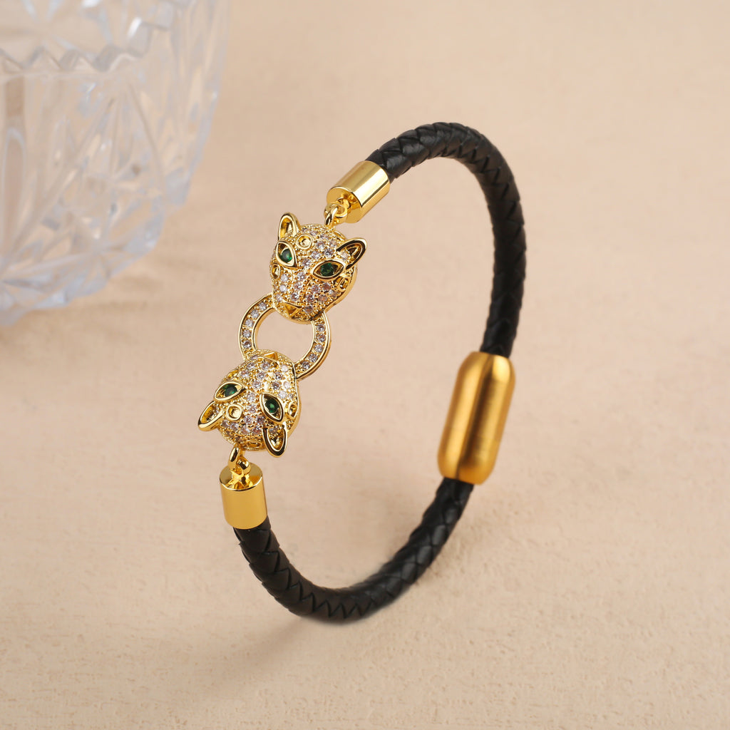 Vintage Herren-Lederarmband mit Leopardenkopf – Bild 1 | LuxeStyle